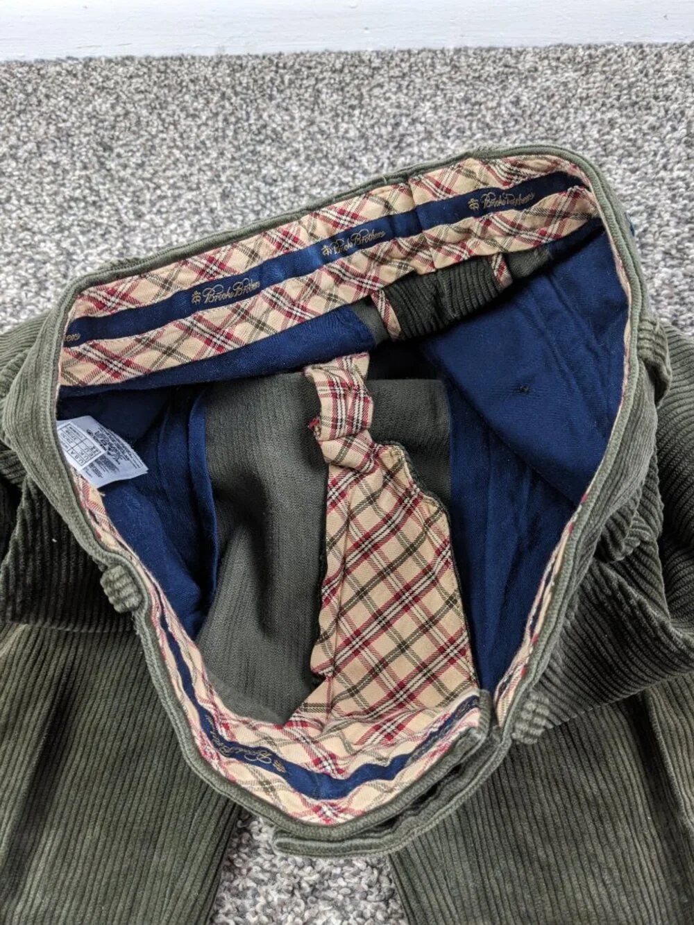 Brooks Brothers Pants Corduroy Flat Front Dark Olive Green Mens 29x30 Clark
